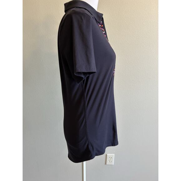 JF Ladies Golf Polo Shirt - Polka Dot Midnight Blue Active Wear Tennis Casual M - Picture 4 of 7